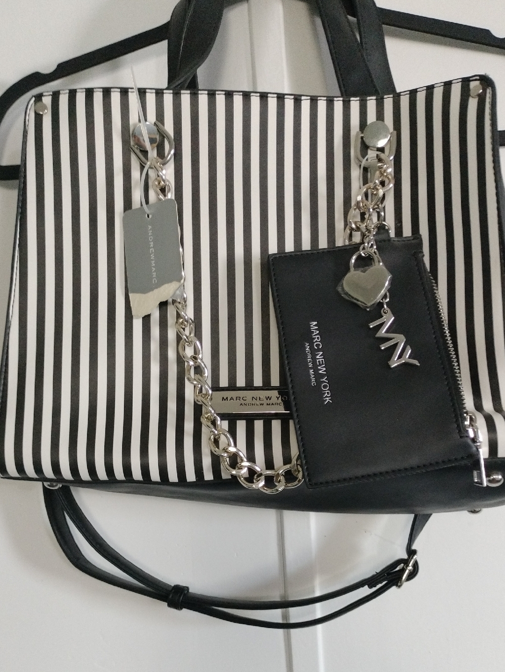 Marc New York by Andrew Marc black and white striped shoulder bag
